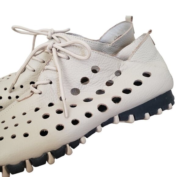 Litfoot Taupe Perforated Leather Lace Up Loafers Walking Shoes - Picture 9 of 11